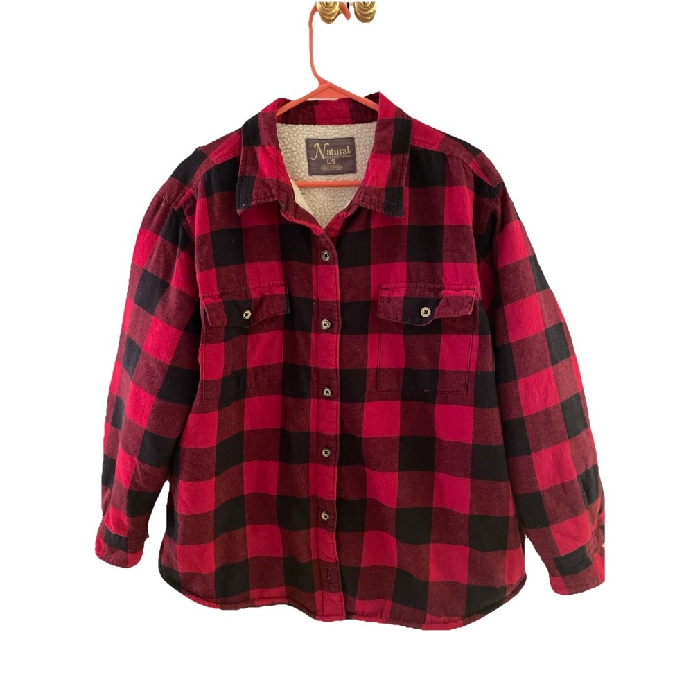 Natural Reflections Buffalo Plaid Flannel Sherpa Shirt Jacket Women's Size L